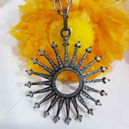 Glorious Sunburst Pendant With Pave Diamond, Mothers' Day Gift, Special Gift For Mom