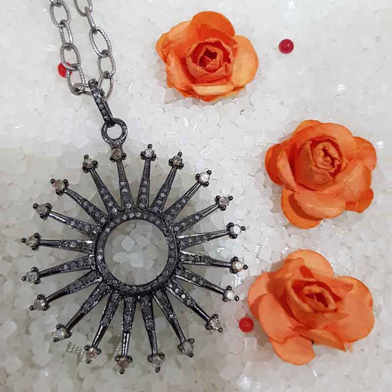 Glorious Sunburst Pendant With Pave Diamond, Mothers' Day Gift, Special Gift For Mom