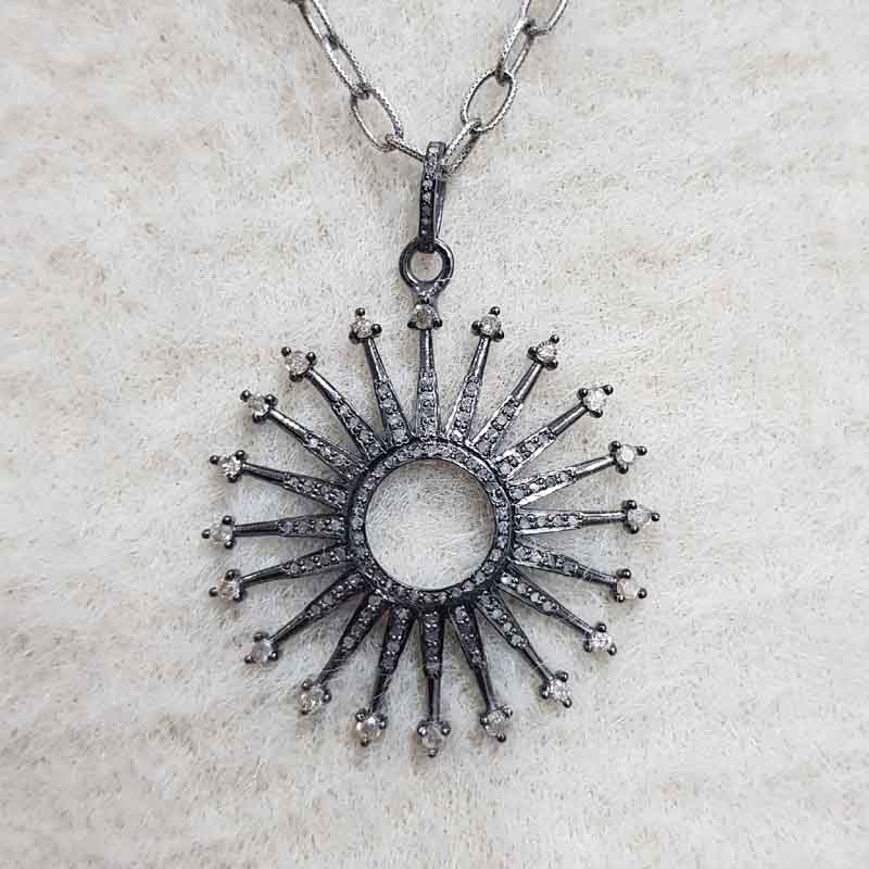 Glorious Sunburst Pendant With Pave Diamond, Mothers' Day Gift, Special Gift For Mom