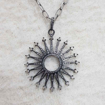 Glorious Sunburst Pendant With Pave Diamond, Mothers' Day Gift, Special Gift For Mom