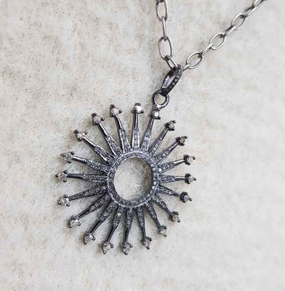 Glorious Sunburst Pendant With Pave Diamond, Mothers' Day Gift, Special Gift For Mom