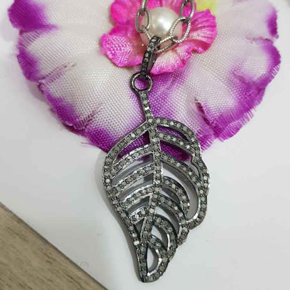 Attractive Pave Diamond Leaf Designer Pendant, Handmade Leaf Shape Necklace, Gift For Him, Her