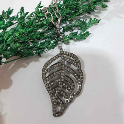 Attractive Pave Diamond Leaf Designer Pendant, Handmade Leaf Shape Necklace, Gift For Him, Her