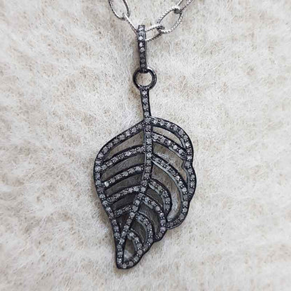 Attractive Pave Diamond Leaf Designer Pendant, Handmade Leaf Shape Necklace, Gift For Him, Her