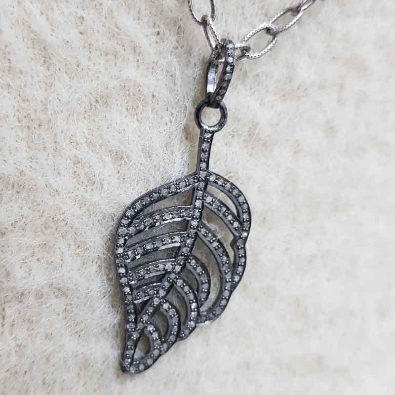 Attractive Pave Diamond Leaf Designer Pendant, Handmade Leaf Shape Necklace, Gift For Him, Her