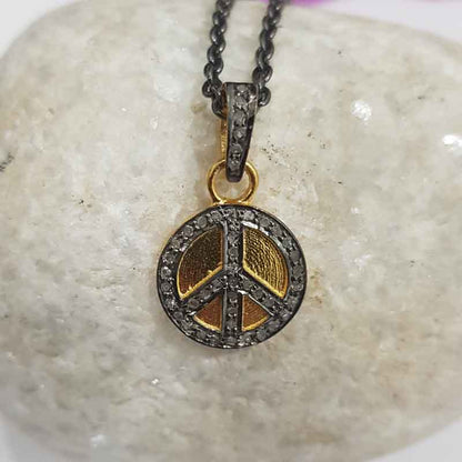 Peace Designer Pave Diamond Charm, Birthday Gift, Silver Jewelry, Cutest Charm