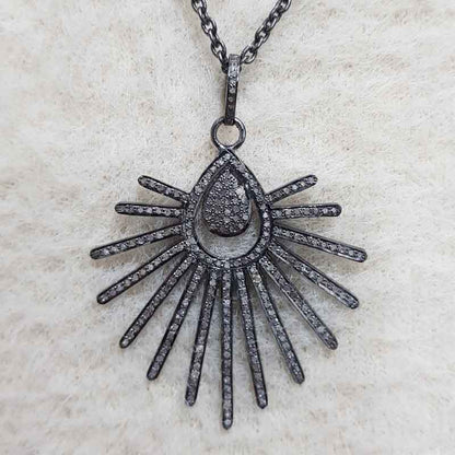 Attractive Pave Diamond Handmade Designer Pendant, Sunburst Necklace, Silver Jewelry, Gift For Her