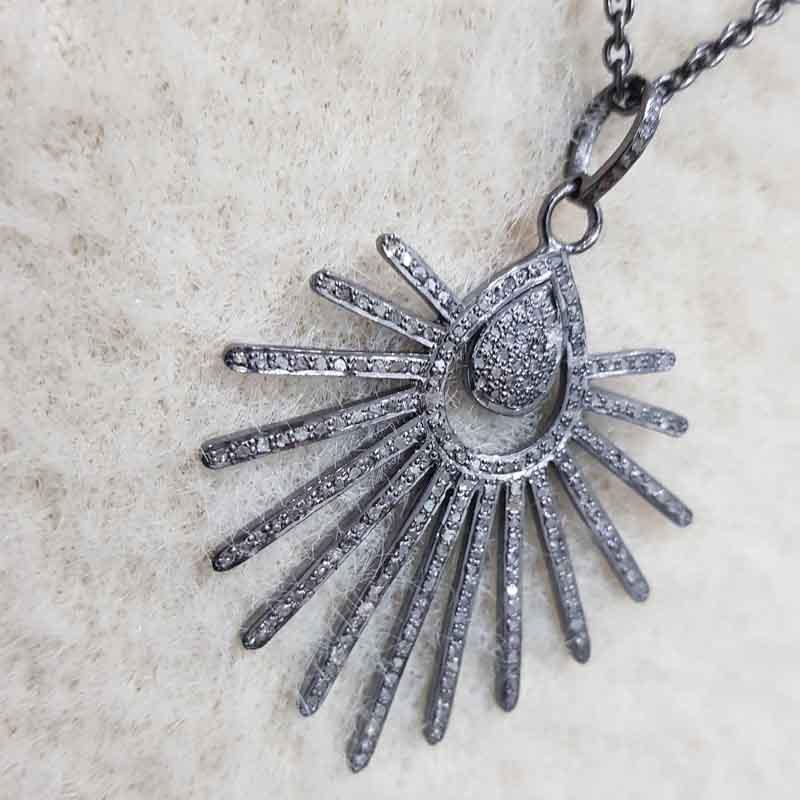 Attractive Pave Diamond Handmade Designer Pendant, Sunburst Necklace, Silver Jewelry, Gift For Her