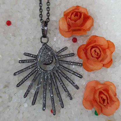 Attractive Pave Diamond Handmade Designer Pendant, Sunburst Necklace, Silver Jewelry, Gift For Her