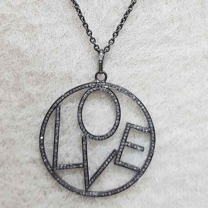 Round Designer Solid 925 Sterling Silver Love Pendant, LOVE Round Shape Necklace, Gift For Lovers