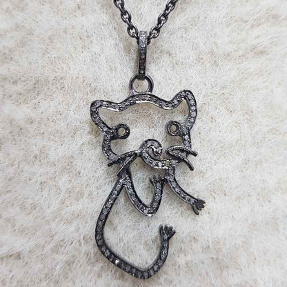 Beautiful Black Cat Designed Pave Diamond Pendant, Stylish Cat Design Necklace, Birthday Gift, Gift For Sister