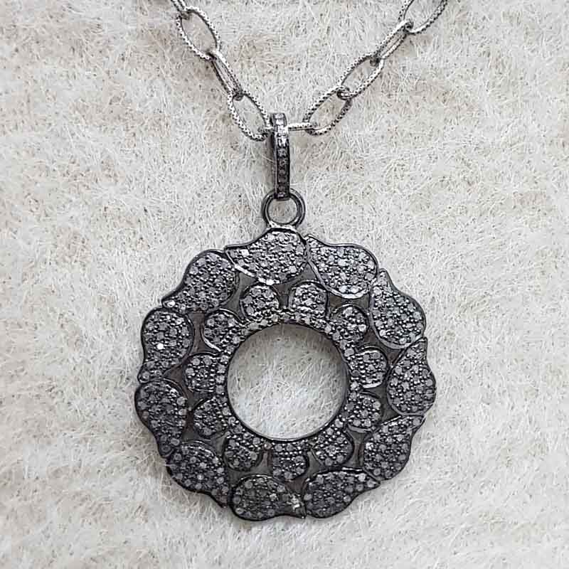 Flower Style Round Designer pave Diamond Silver pendant, Beautiful Flower Shape Necklace, Gift For Special One