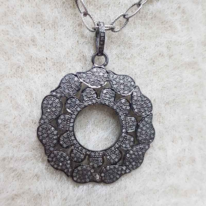 Flower Style Round Designer pave Diamond Silver pendant, Beautiful Flower Shape Necklace, Gift For Special One