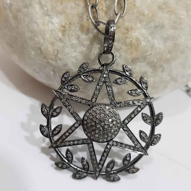 Round Star With Joined Leaf Pave Diamond Beautiful Designer Pendant, Couple Gift, Wedding Gift