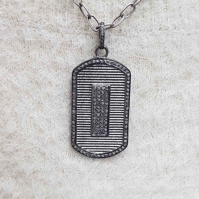 Black Pave Diamond Beautifully Designed Tag Pendant, Gift For Favorite One, Birthday Gift, Silver Jewelry