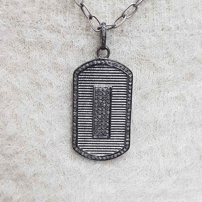 Black Pave Diamond Beautifully Designed Tag Pendant, Gift For Favorite One, Birthday Gift, Silver Jewelry