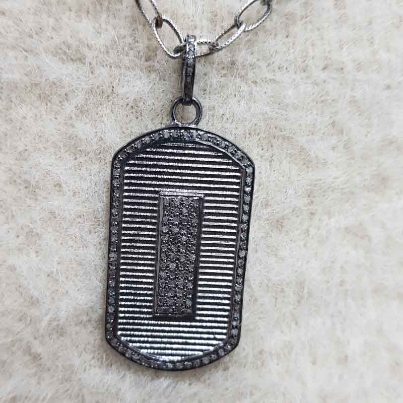 Black Pave Diamond Beautifully Designed Tag Pendant, Gift For Favorite One, Birthday Gift, Silver Jewelry