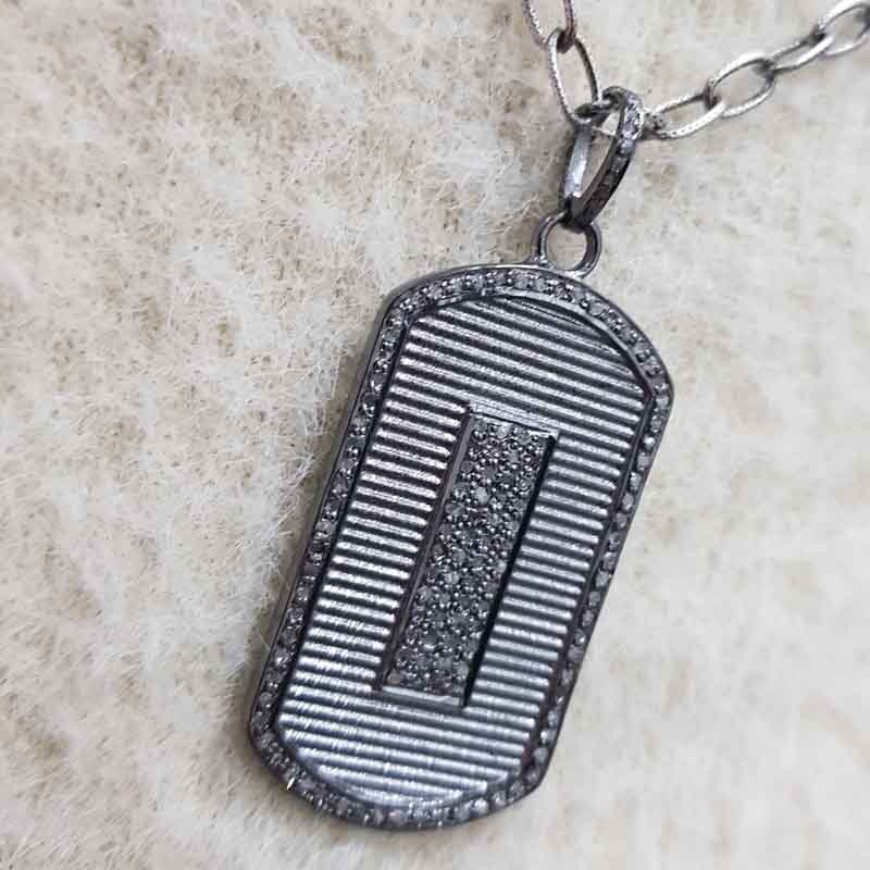 Black Pave Diamond Beautifully Designed Tag Pendant, Gift For Favorite One, Birthday Gift, Silver Jewelry