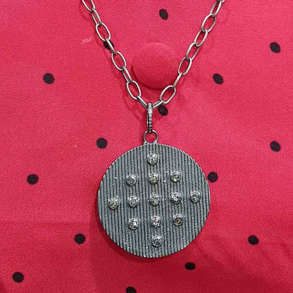 Round Disk Pendent With Pave Diamond, Silver Jewelry, Gift For Her, Birthday Gift