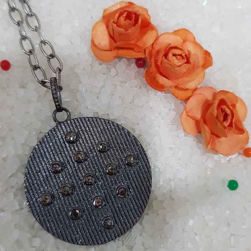 Round Disk Pendent With Pave Diamond, Silver Jewelry, Gift For Her, Birthday Gift