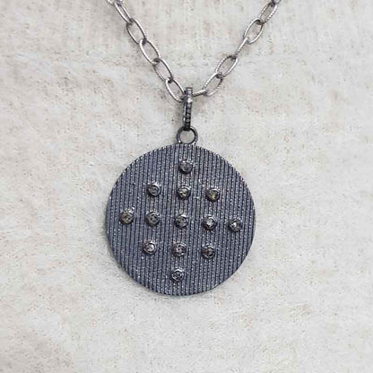 Round Disk Pendent With Pave Diamond, Silver Jewelry, Gift For Her, Birthday Gift