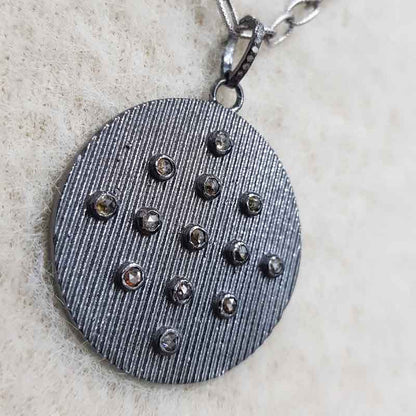 Round Disk Pendent With Pave Diamond, Silver Jewelry, Gift For Her, Birthday Gift