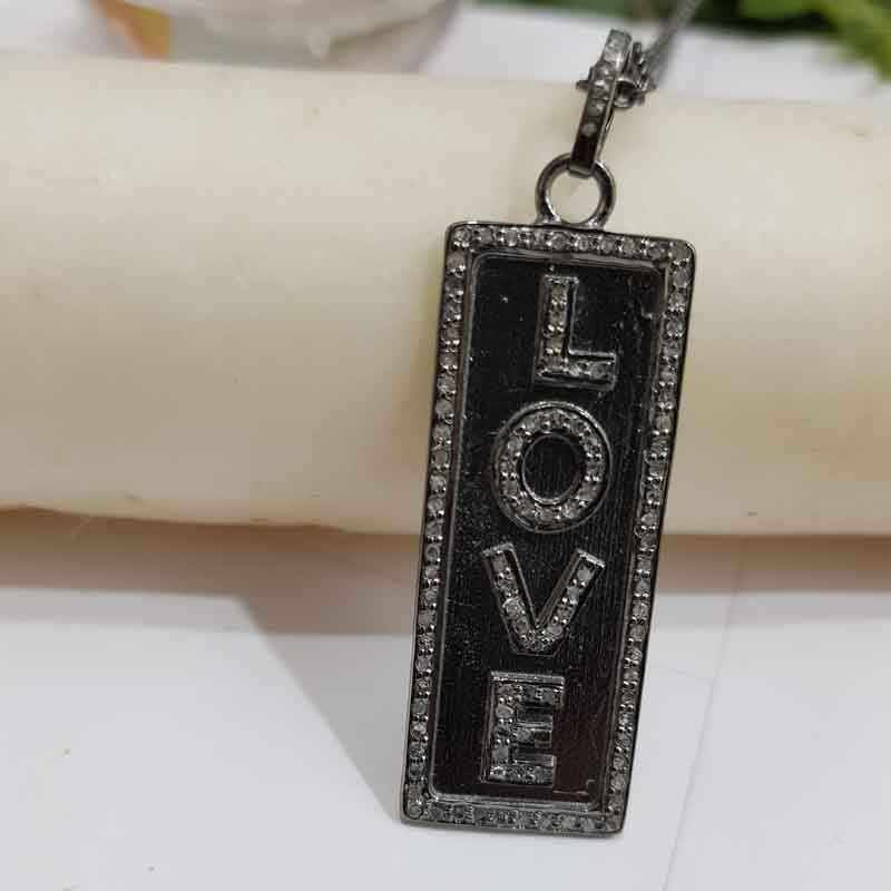 Attractive Pave Diamond Love Designer Tag Pendant, LOVE Tag Design Necklace, Gift For Lover, Valentine's Day Gift