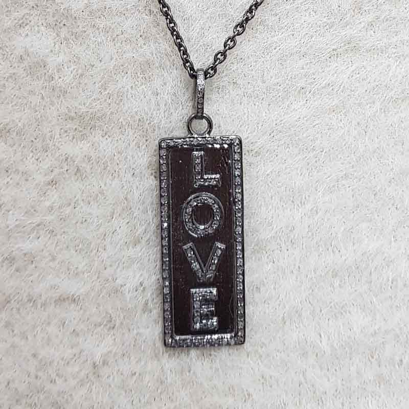 Attractive Pave Diamond Love Designer Tag Pendant, LOVE Tag Design Necklace, Gift For Lover, Valentine's Day Gift