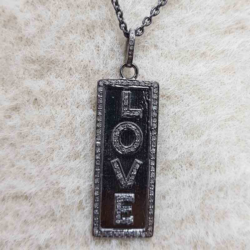 Attractive Pave Diamond Love Designer Tag Pendant, LOVE Tag Design Necklace, Gift For Lover, Valentine's Day Gift