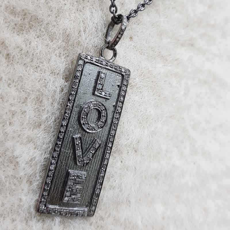 Attractive Pave Diamond Love Designer Tag Pendant, LOVE Tag Design Necklace, Gift For Lover, Valentine's Day Gift