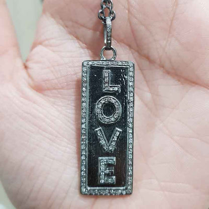 Attractive Pave Diamond Love Designer Tag Pendant, LOVE Tag Design Necklace, Gift For Lover, Valentine's Day Gift