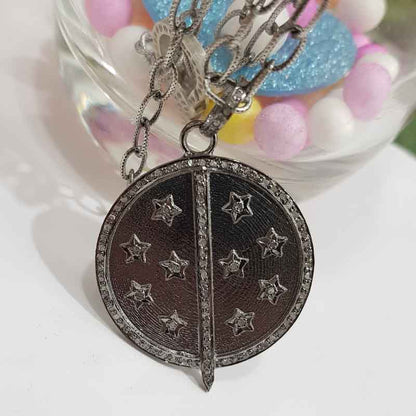 Round Small Stars With Arrow Pave Diamond Beautiful Designer Pendant, Amazing Round Disk Shape, Mother's Day Gift, Gift For Mom