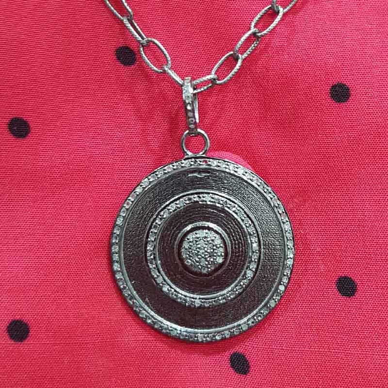 3 Circle Of Pave Diamond Layers Round Disk Pendant, Unique Design Round Pendant, Gift For Her, Him