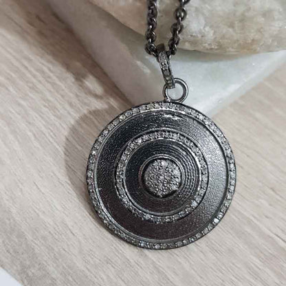 3 Circle Of Pave Diamond Layers Round Disk Pendant, Unique Design Round Pendant, Gift For Her, Him