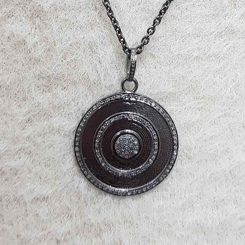 3 Circle Of Pave Diamond Layers Round Disk Pendant, Unique Design Round Pendant, Gift For Her, Him