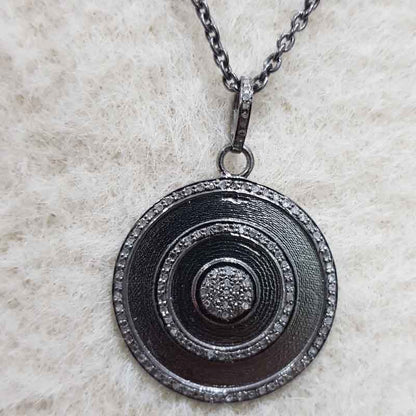 3 Circle Of Pave Diamond Layers Round Disk Pendant, Unique Design Round Pendant, Gift For Her, Him