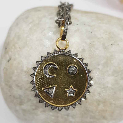 Stunning Multi Charms Round Disk Pendant, Silver Jewelry, Gift For Her, Him