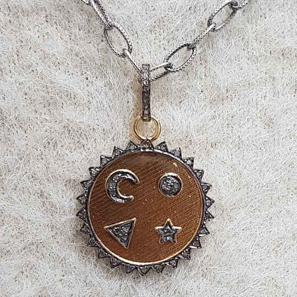 Stunning Multi Charms Round Disk Pendant, Silver Jewelry, Gift For Her, Him