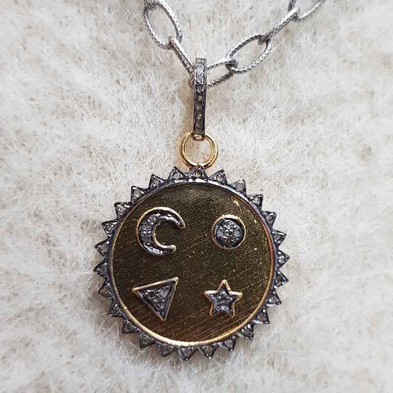 Stunning Multi Charms Round Disk Pendant, Silver Jewelry, Gift For Her, Him