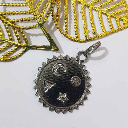 Stunning Multi Charms Round Disk Pendant, Silver Jewelry, Gift For Her, Him