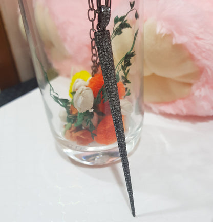 Long Spike Pendant With Pave Layers, Unique Spike Pendant, Gift For Her, Him