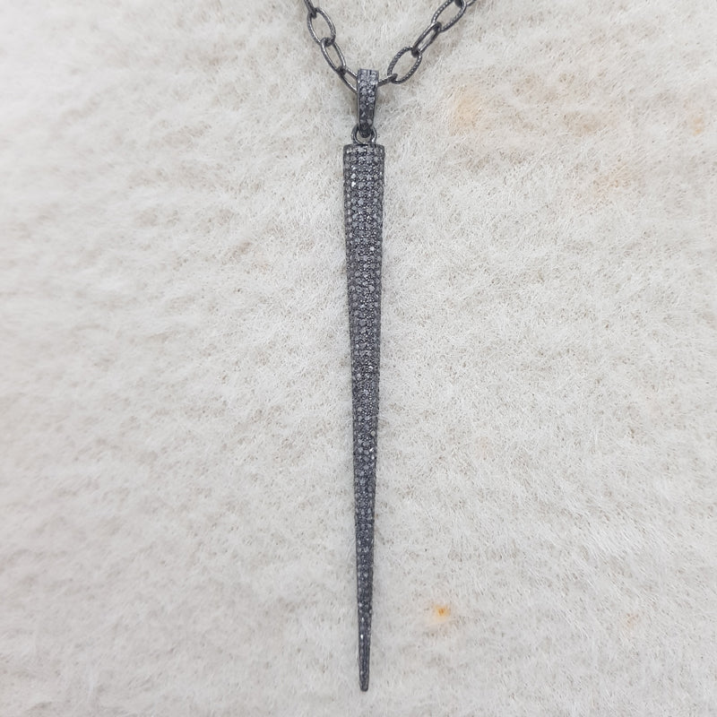 Long Spike Pendant With Pave Layers, Unique Spike Pendant, Gift For Her, Him