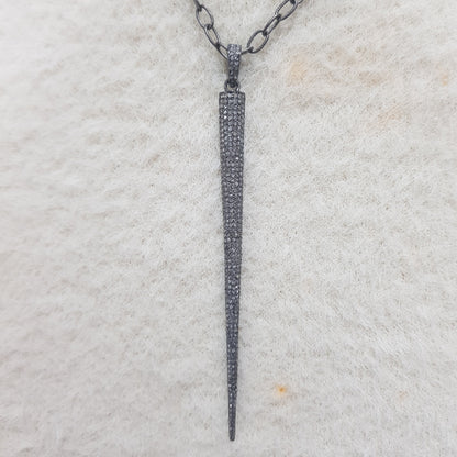 Long Spike Pendant With Pave Layers, Unique Spike Pendant, Gift For Her, Him