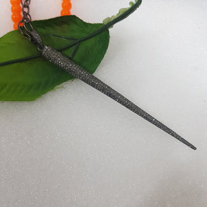 Long Spike Pendant With Pave Layers, Unique Spike Pendant, Gift For Her, Him