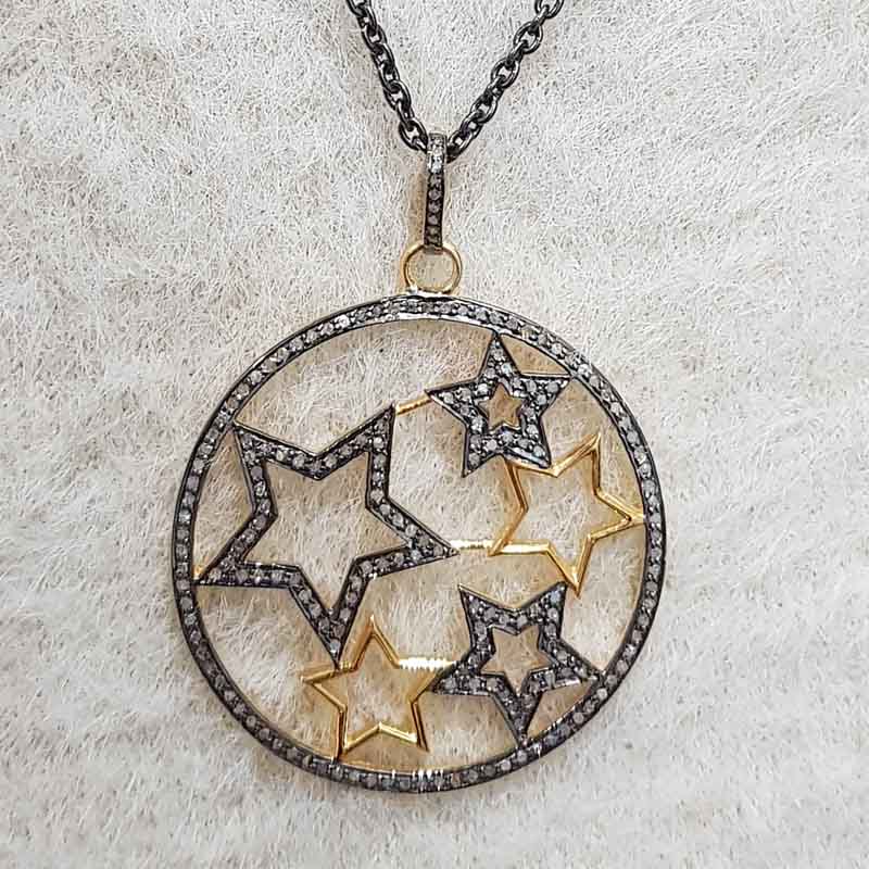 Round Designed Pave Diamond Handmade Style Multi Star Pendant, Shine And Bright Star Necklace, Gift For Special One