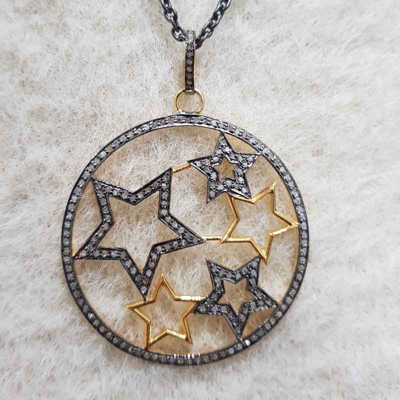 Round Designed Pave Diamond Handmade Style Multi Star Pendant, Shine And Bright Star Necklace, Gift For Special One