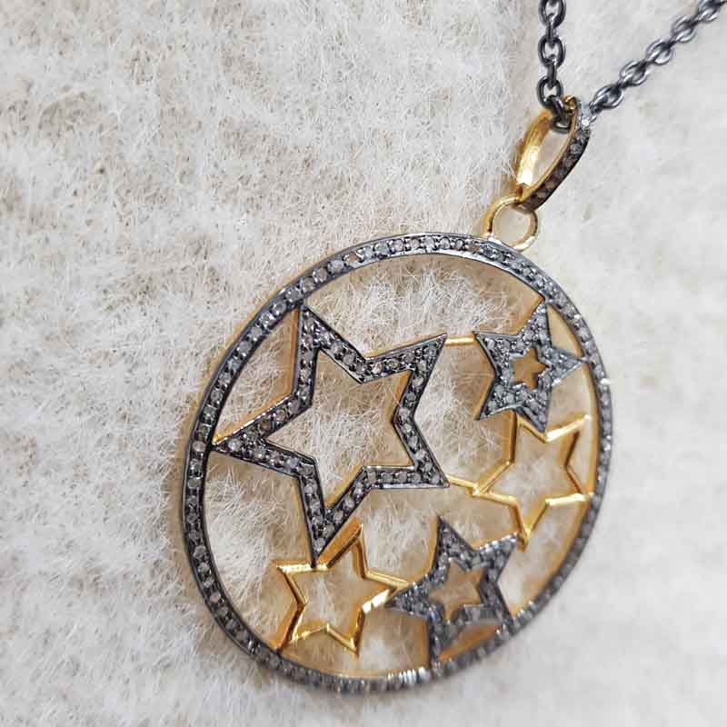 Round Designed Pave Diamond Handmade Style Multi Star Pendant, Shine And Bright Star Necklace, Gift For Special One