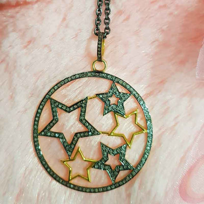 Round Designed Pave Diamond Handmade Style Multi Star Pendant, Shine And Bright Star Necklace, Gift For Special One