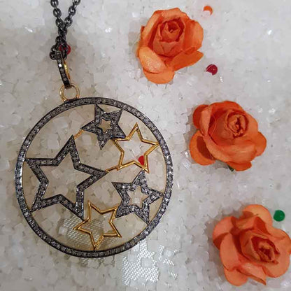 Round Designed Pave Diamond Handmade Style Multi Star Pendant, Shine And Bright Star Necklace, Gift For Special One