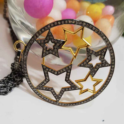 Round Designed Pave Diamond Handmade Style Multi Star Pendant, Shine And Bright Star Necklace, Gift For Special One